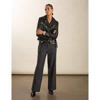 BAUKJEN Wool Blend Checked Wide Leg Trousers Grey