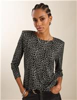 Jersey Leopard Print Crew Neck Fitted Top
