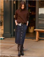 Denim Button Front Midi Skirt