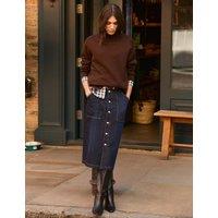 BAUKJEN Denim Button Front Midi Skirt Dark Indigo