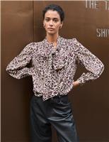 Animal Print Bow Neck Blouse