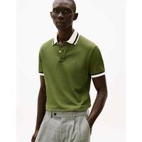 Tommy Hilfiger Pure Cotton Pique Knitted Collar Polo Shirt Green