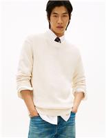 Tommy Hilfiger Pure Cotton Textured Crew Neck Jumper Cream