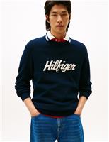 Pure Cotton Logo Jacquard Crew Neck Jumper