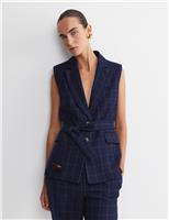 Wool Rich Checked V-Neck Belted Vest