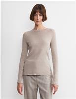 Cotton Rich Textured Crew Neck Top