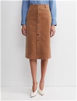 Cotton Rich Cord Button Front A-Line Skirt