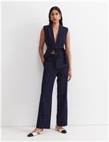 Wool Rich Checked Straight Leg Trousers