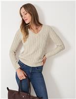 Cotton Rich Cable Knit V-Neck Jumper