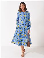 Floral Shirred Round Neck Midi Tea Dress
