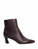 Leather Block Heel Pointed Ankle Boots