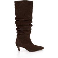 Dune London Suede Slouchy Kitten Heel Knee High Boots Brown
