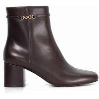 Dune London Leather Chain Block Heel Ankle Boots Brown