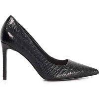 Dune London Leather Croc Stiletto Heel Court Shoes Black