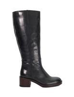 Leather Block Heel Knee High Boots