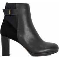 Dune London Leather Buckle Block Heel Ankle Boots Black