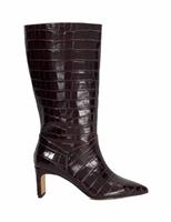 Leather Croc Block Heel Pointed Boots