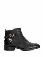 Dune London Leather Buckle Block Heel Wide Fit Ankle Boots Black