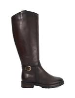 Leather Buckle Cleated Flat Knee High Boots