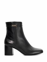Leather Chain Block Heel Ankle Boots
