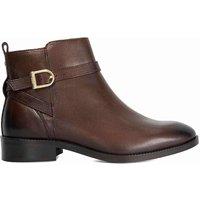 Dune London Leather Buckle Block Heel Wide Fit Ankle Boots Brown
