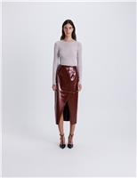 Faux Leather Midi Wrap Skirt
