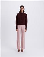 Boiled Wool Rich Crew Neck Button Front Cardigan