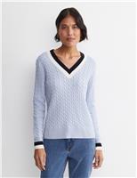 Pure Wool Cable Knit V-Neck Jumper