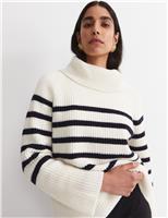Pure Wool Striped Roll Neck Jumper