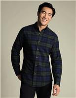 Charles Tyrwhitt Regular Fit Pure Cotton Checked Flannel Shirt Burgundy Mix