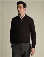 Charles Tyrwhitt Pure Wool Half Zip Jumper Light Teal