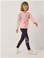 Cotton Rich Sequin Bow Embroidered Leggings (3-15 Yrs)