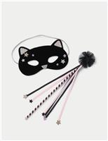 2pc Halloween Faux Fur Cat Mask & Wand