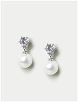 Platinum Plated Pearl Drop Earrings