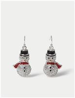 Crystal Pave Snowman Christmas Earrings