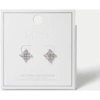 M&S Platinum Plated Cubic Zirconia Birthstone Earrings Pink