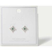 M&S Platinum Plated Cubic Zirconia Birthstone Earrings Green