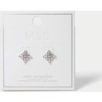 M&S Platinum Plated Cubic Zirconia Birthstone Earrings Clear