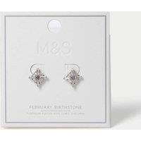 M&S Platinum Plated Cubic Zirconia Birthstone Earrings Purple