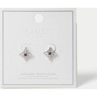 M&S Platinum Plated Cubic Zirconia Birthstone Earrings Red