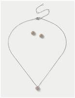 Platinum Plated Birthstone Earring and Necklace Set