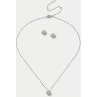 M&S Platinum Plated Birthstone Earring and Necklace Set Clear