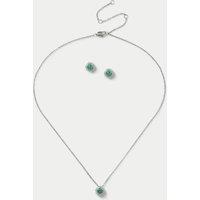 M&S Platinum Plated Birthstone Earring and Necklace Set Green