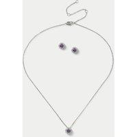 M&S Platinum Plated Birthstone Earring and Necklace Set Purple