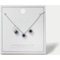 M&S Platinum Plated Birthstone Earring and Necklace Set Aqua