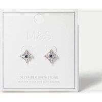 M&S Platinum Plated Cubic Zirconia Birthstone Earrings Aqua