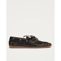 Alohas Leather Lace Up Flat Loafers Brown