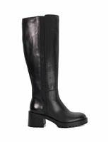 Leather Block Heel Knee High Boots