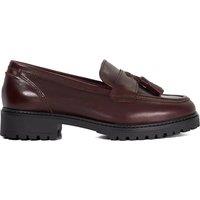 Dune London Wide Fit Leather Tassel Low Heel Loafers Burgundy