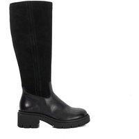 Dune London Leather Block Heel Knee High Boots Black
